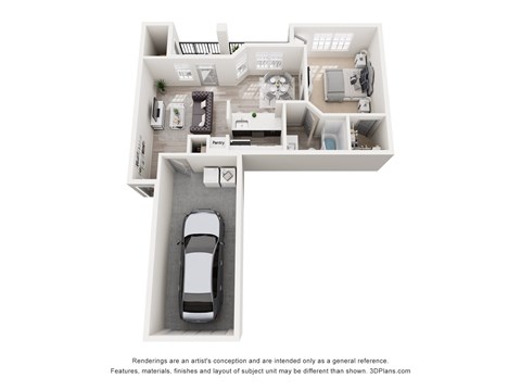 Floor plan for 1 bed, 1 bath, 650 sqft